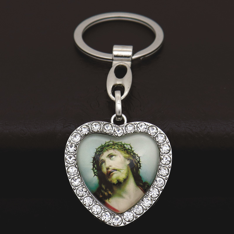 Tech Girl Accessories - Crystal Heart Cross Jesus Keychain For