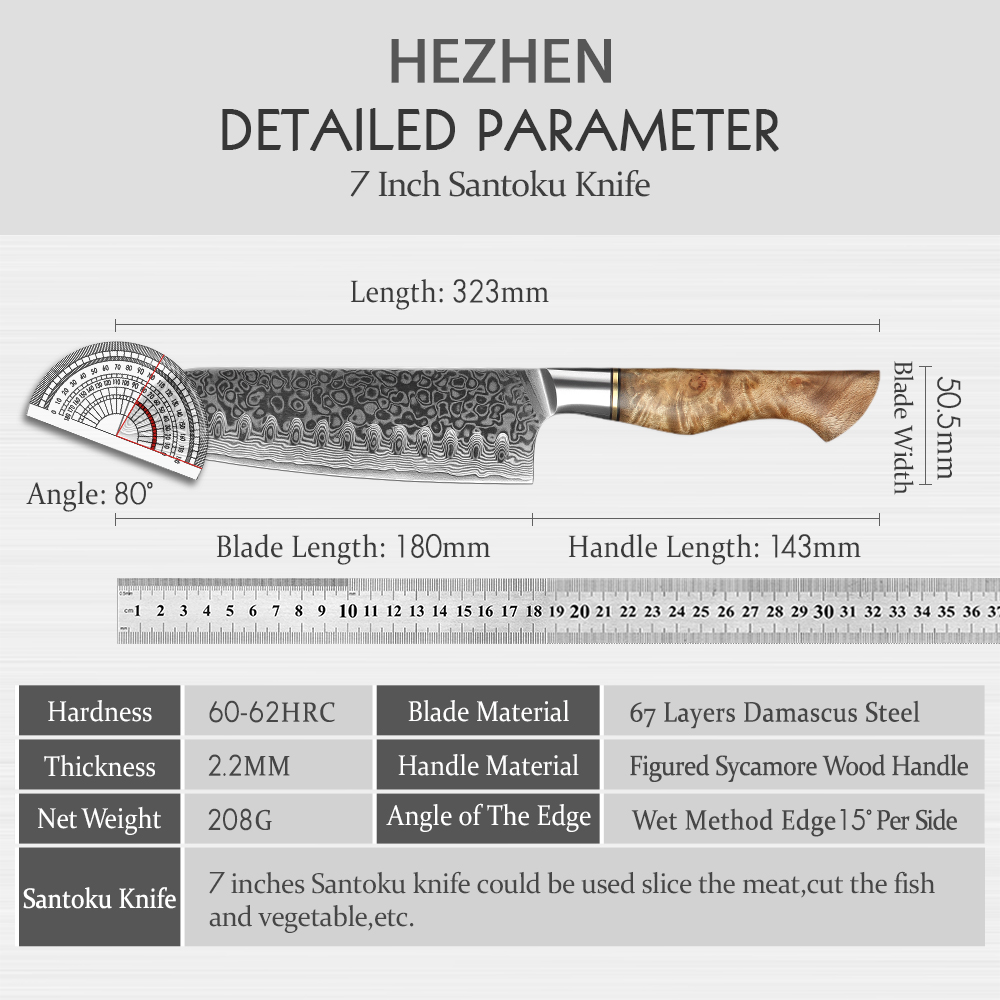 HEZHEN 7 inch Santoku Knife Re - High Tech Kitchen Accessories ulasan dan harga
